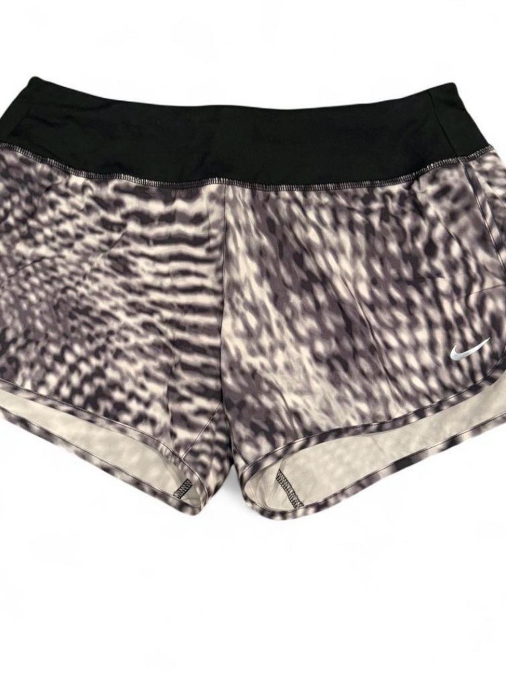 Nike Women's Black Waistband Gray Patterned Running Shorts